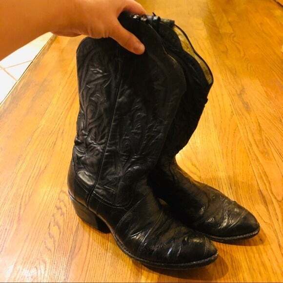 Black Leather Larry Mahan Cowboy Western Boots shoe - Picture 8 of 12